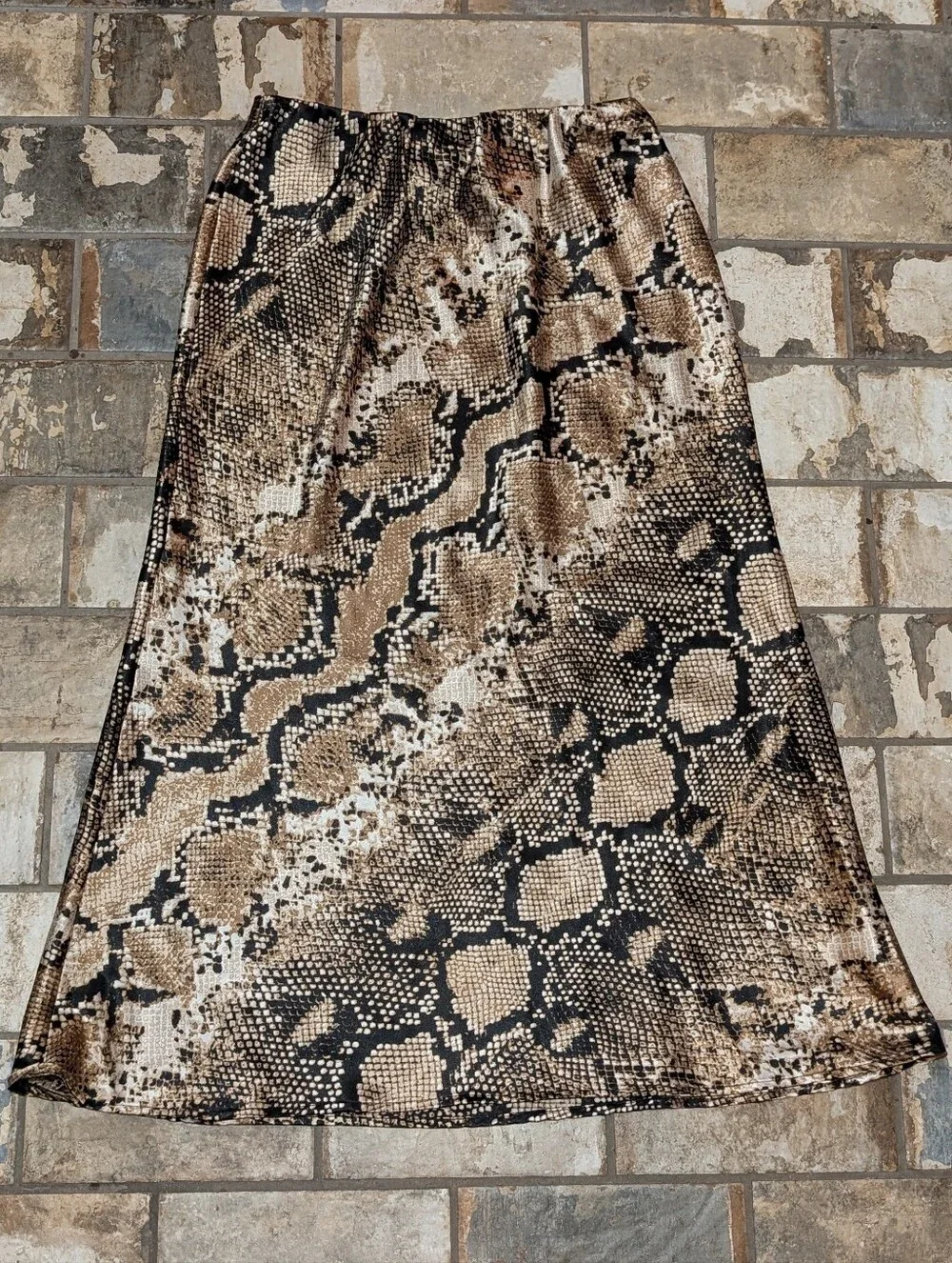 Willow & Root Brown Snakeskin Satin Bias-Cut Midi Skirt - Women's Size Medium